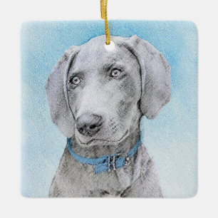 Weimaraner-målning - Cute Original Hund Art Julgransprydnad Keramik