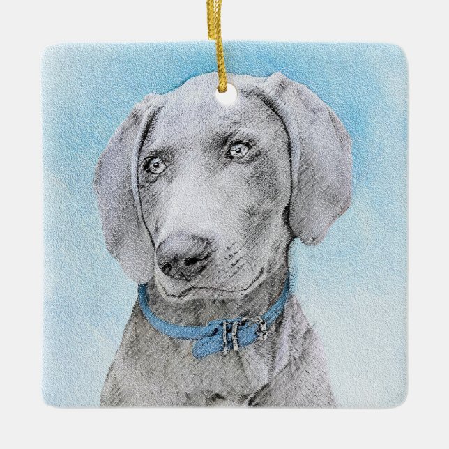 Weimaraner-målning - Cute Original Hund Art Julgransprydnad Keramik (Framsida)
