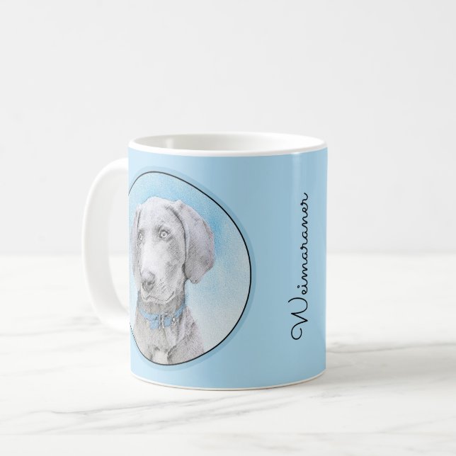 Weimaraner-målning - Cute Original Hund Art Kaffemugg (Framsida vänster)