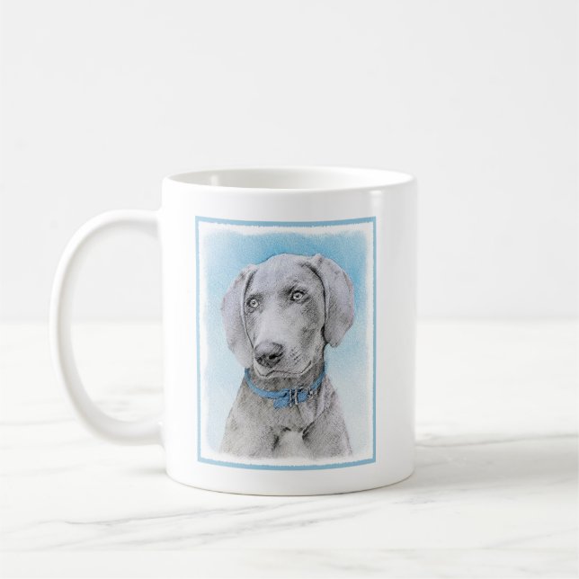 Weimaraner-målning - Cute Original Hund Art Kaffemugg (Vänster)