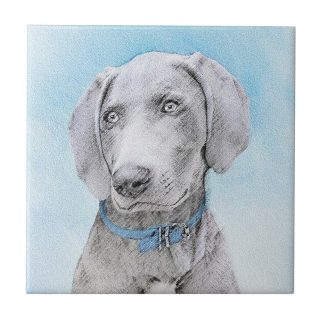 Weimaraner-målning - Cute Original Hund Art Kakelplatta (Framsidan)