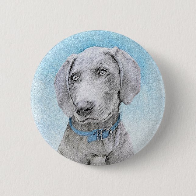 Weimaraner-målning - Cute Original Hund Art Knapp (Framsida)