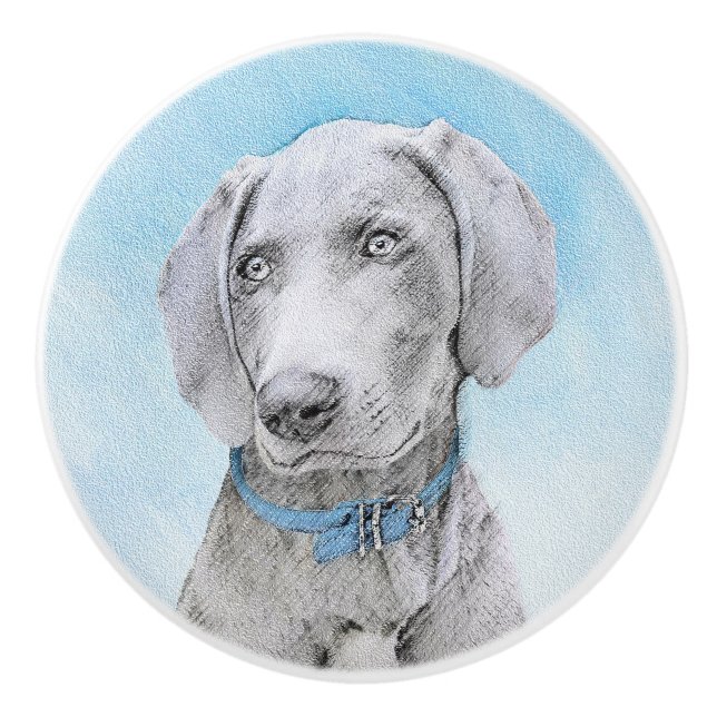 Weimaraner-målning - Cute Original Hund Art Knopp (Framsidan)