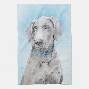 Weimaraner-målning - Cute Original Hund Art Kökshandduk
