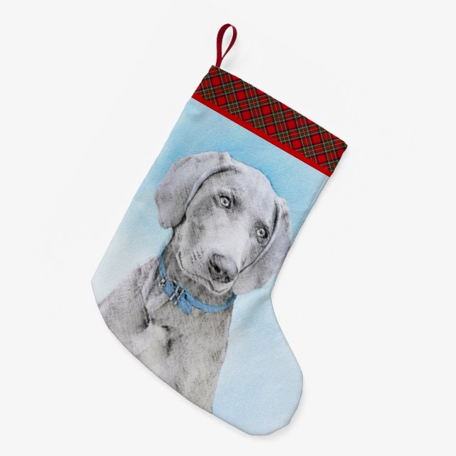 Weimaraner-målning - Cute Original Hund Art Liten Julstrumpa (Framsidan (Hängande))
