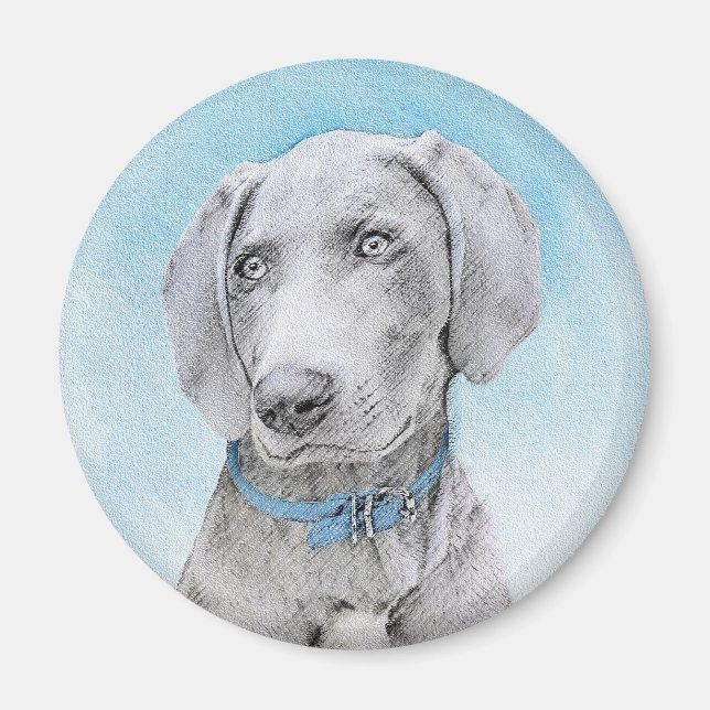 Weimaraner-målning - Cute Original Hund Art Magnet (Framsidan)