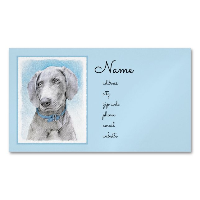 Weimaraner-målning - Cute Original Hund Art Magnetiska Visitkort (Framsida)
