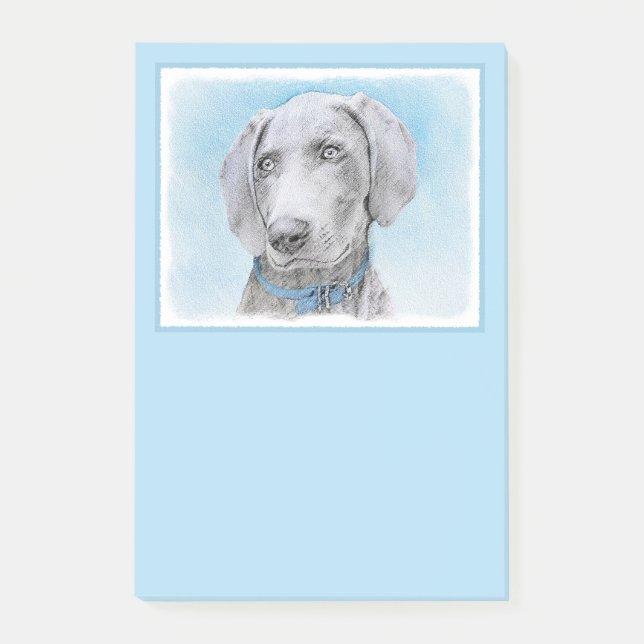Weimaraner-målning - Cute Original Hund Art Post-it Block (Framsida)