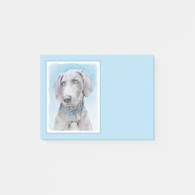 Weimaraner-målning - Cute Original Hund Art Post-it Block (Framsida)