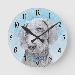 Weimaraner-målning - Cute Original Hund Art Rund Klocka