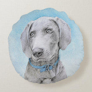 Weimaraner-målning - Cute Original Hund Art Rund Kudde