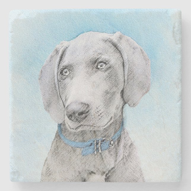 Weimaraner-målning - Cute Original Hund Art Stenunderlägg (Framsidan)