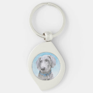 Weimaraner-målning - Cute Original Hund Art Swirl Silverfärgad Nyckelring