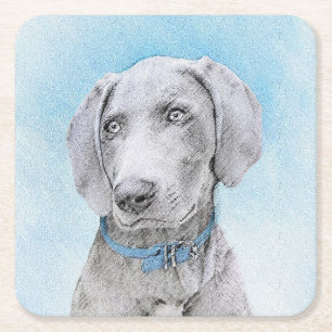 Weimaraner-målning - Cute Original Hund Art Underlägg Papper Kvadrat