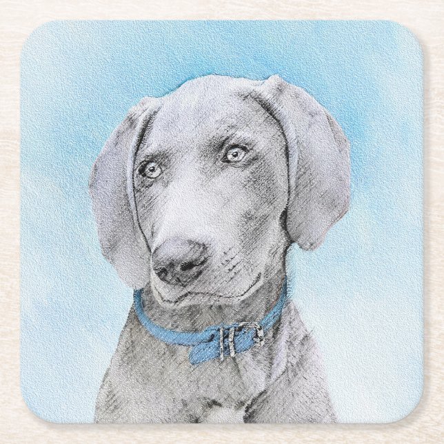 Weimaraner-målning - Cute Original Hund Art Underlägg Papper Kvadrat (Framsidan)