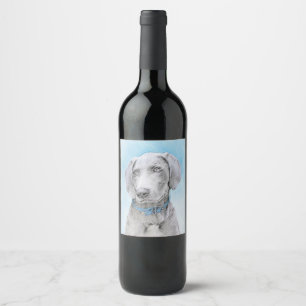 Weimaraner-målning - Cute Original Hund Art Vinflaska Etikett
