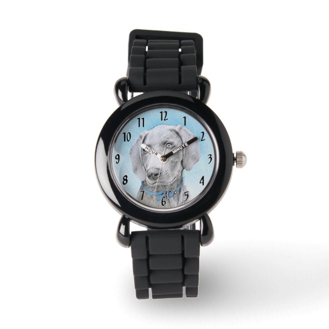 Weimaraner-målning - Söt Original Hundkonst Armbandsur (Framsida)