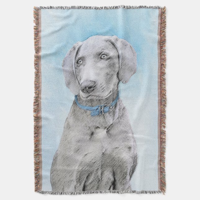 Weimaraner-målning - Söt Original Hundkonst Filt (Framsidan Vertikal)
