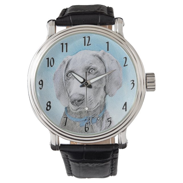 Weimaraner-målning - Söt originell hundkonst Armbandsur (Framsida)