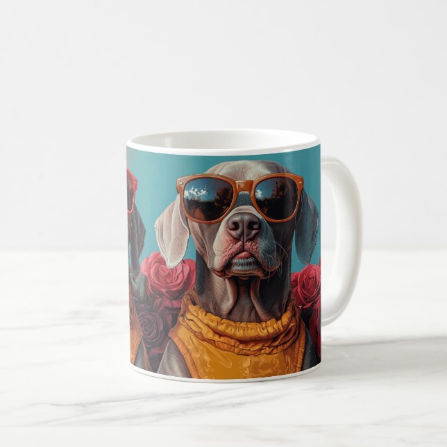 Weimaraner med hjärtrusor Alla hjärtans dag  Kaffemugg (Framsida höger)