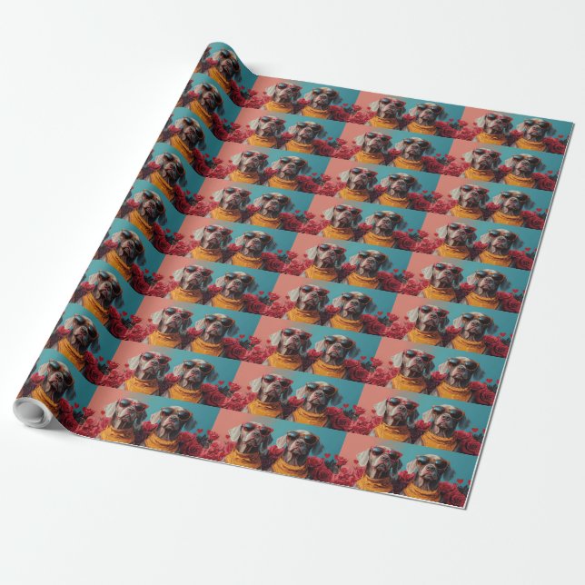 Weimaraner med hjärtrusor Alla hjärtans dag  Presentpapper (Utrullad)