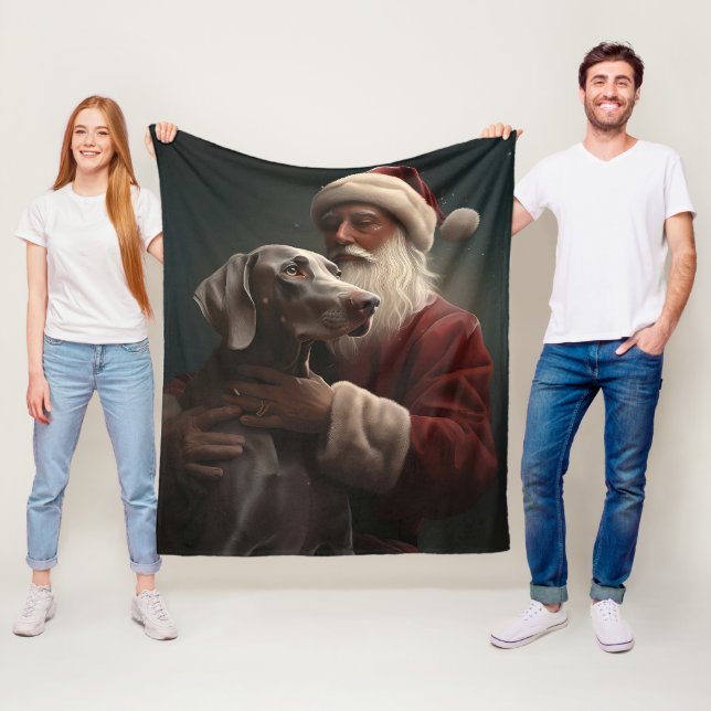 Weimaraner med Jultomten i julafton Fleecefilt (På plats)