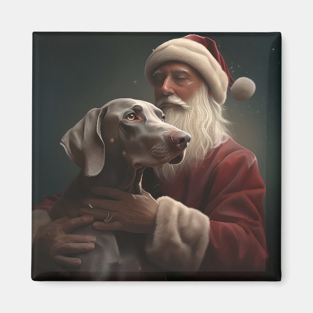 Weimaraner med Jultomten i julafton Magnet (Framsidan)