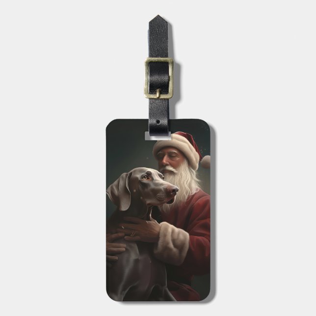 Weimaraner med tomte festlig jul bagagebricka (Vertikal Framsida)