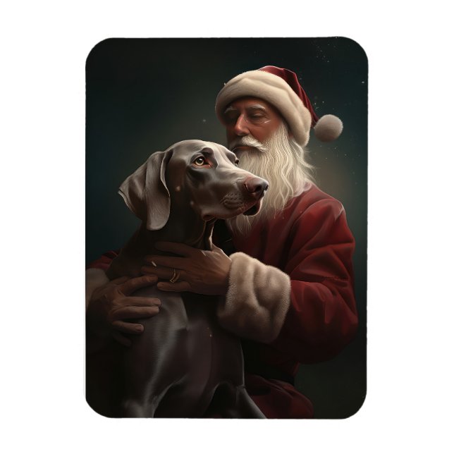 Weimaraner med tomte festlig jul magnet (Vertikal)