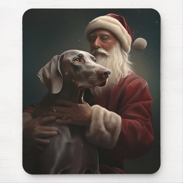 Weimaraner med tomte festlig jul musmatta (Framsidan)