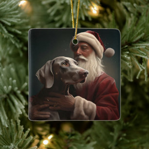 Weimaraner med Tomte Julfirande Jul Julgransprydnad Keramik