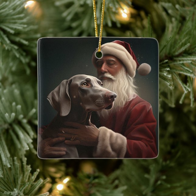 Weimaraner med Tomte Julfirande Jul Julgransprydnad Keramik (Träd)