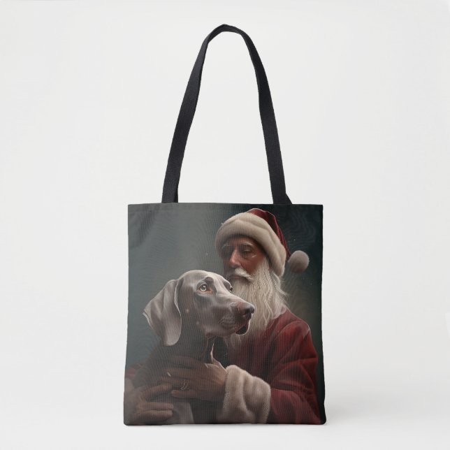 Weimaraner med Tomte Julfirande Jul Tygkasse (Framsida)