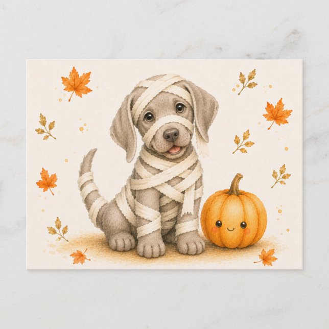 Weimaraner-mumie Halloween Vykort (Framsida)