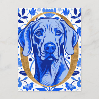 Weimaraner peering thru the letter "O" in Gold Vykort