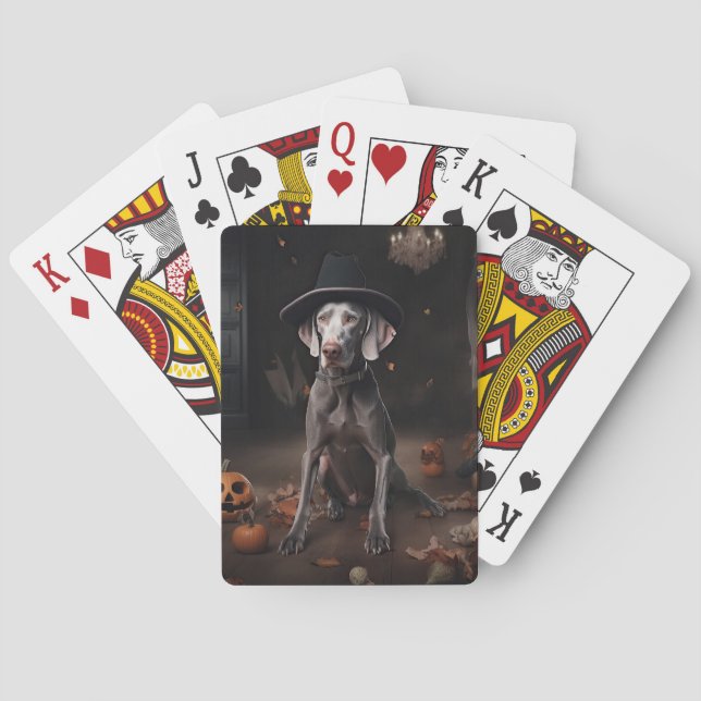 Weimaraner Pumpa Halloween Skräckinjagande Casinokort (Baksidan)