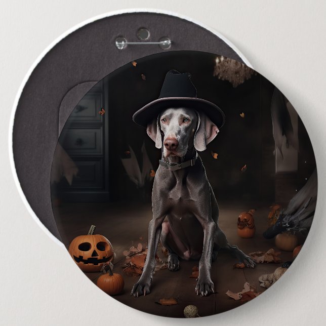 Weimaraner Pumpa Halloween Skräckinjagande Knapp (Framsida & baksida)