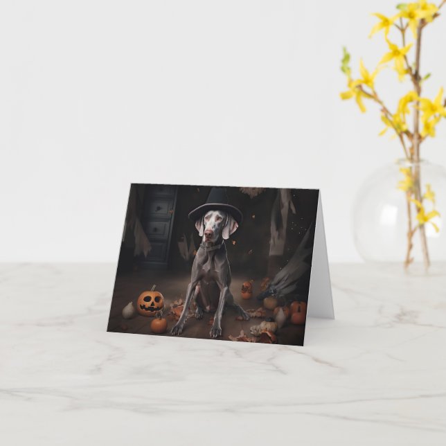 Weimaraner Pumpa Halloween Skräckinjagande Kort (Gul blomma)