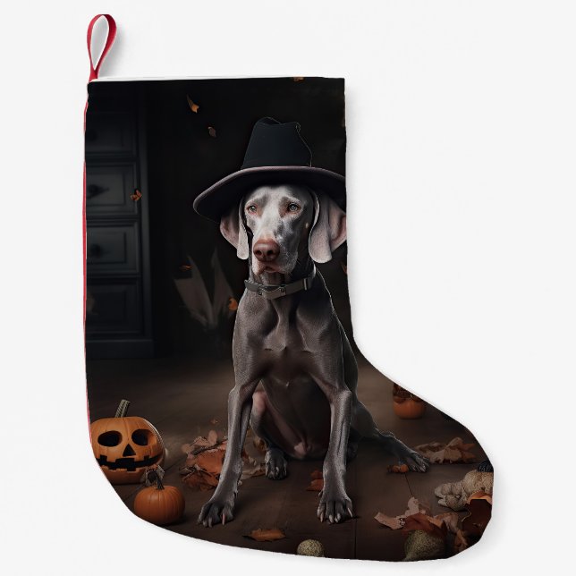 Weimaraner Pumpa Halloween Skräckinjagande Liten Julstrumpa (Framsidan)