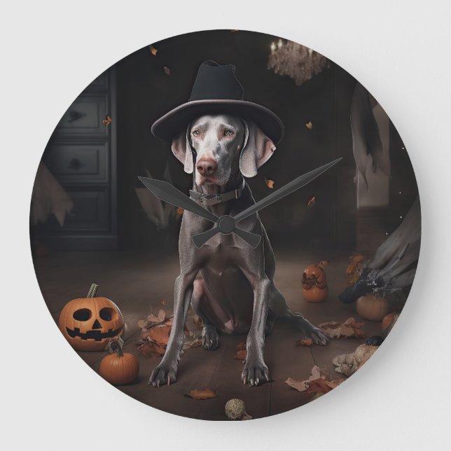 Weimaraner Pumpkins Halloween Scary Stor Klocka (Framsida)