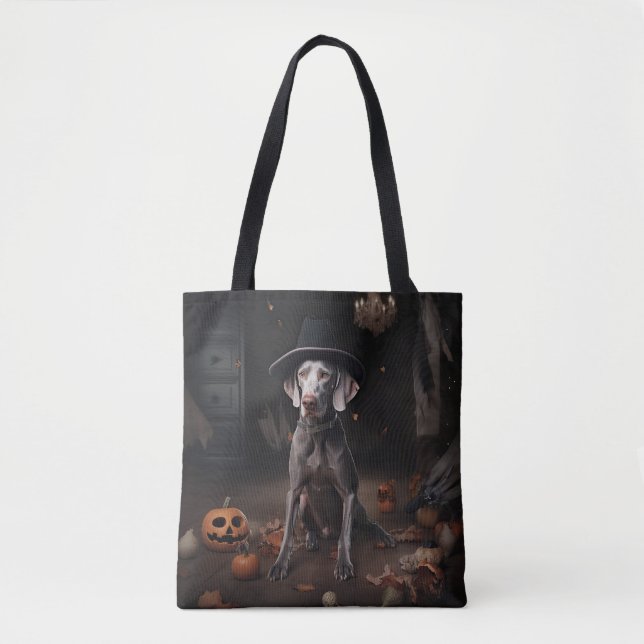 Weimaraner Pumpkins Halloween Scary Tygkasse (Framsida)