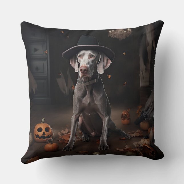 Weimaraner Pumpor Halloween Skräckinjagande Kudde (Baksida)