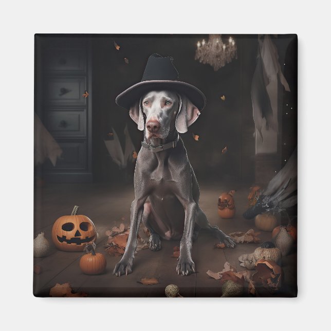 Weimaraner Pumpor Halloween Skräckinjagande Magnet (Framsidan)