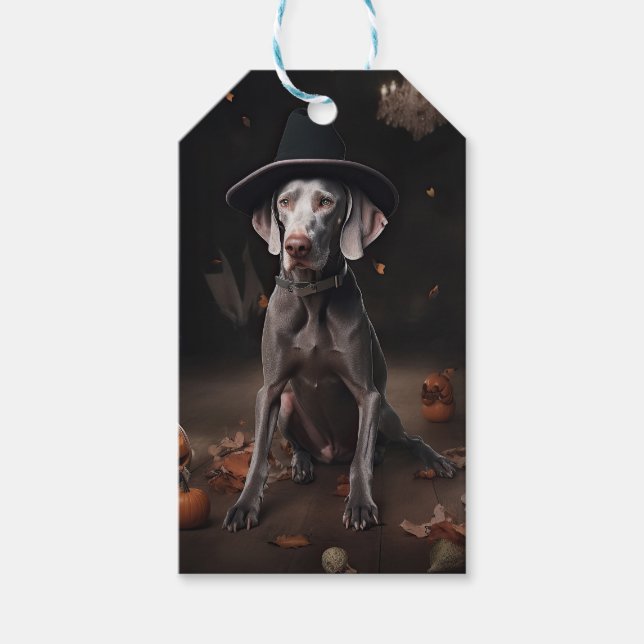 Weimaraner Pumpor Halloween Skräckinjagande Presentetikett (Framsidan)