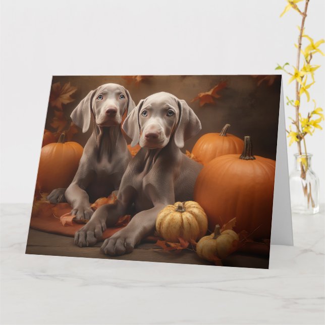 Weimaraner Puppy Autumn Delight Pumpkin Kort (Gul blomma)