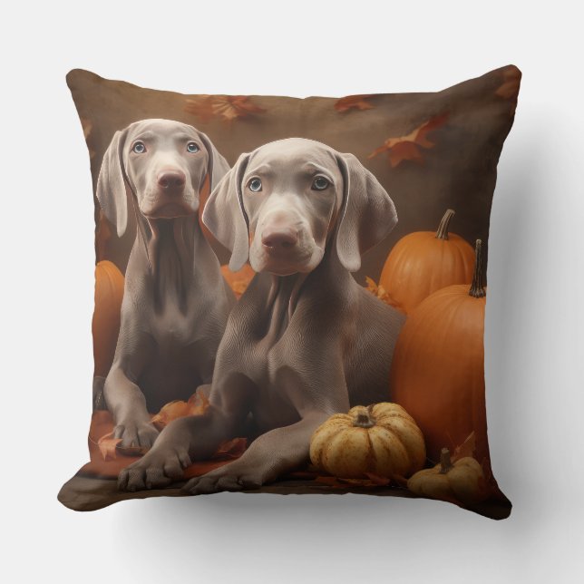 Weimaraner Puppy Autumn Delight Pumpkin Kudde (Framsida)