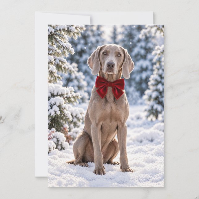 Weimaraner Röd Slinga Platt Julkort (Framsida)