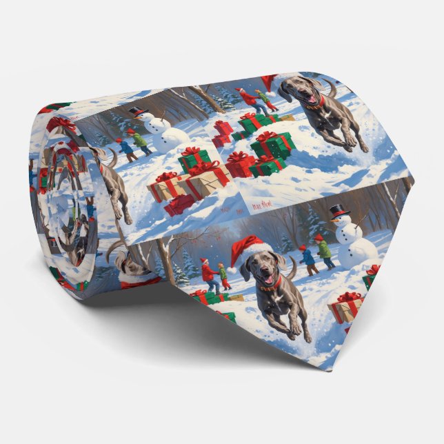 Weimaraner Runin i Snö med julklapp Slips (Rullad)