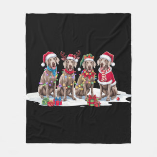 Weimaraner Santa hat antlers elf jul ljus Fleecefilt