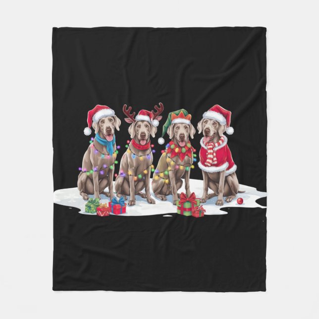 Weimaraner Santa hat antlers elf jul ljus Fleecefilt (Framsidan)
